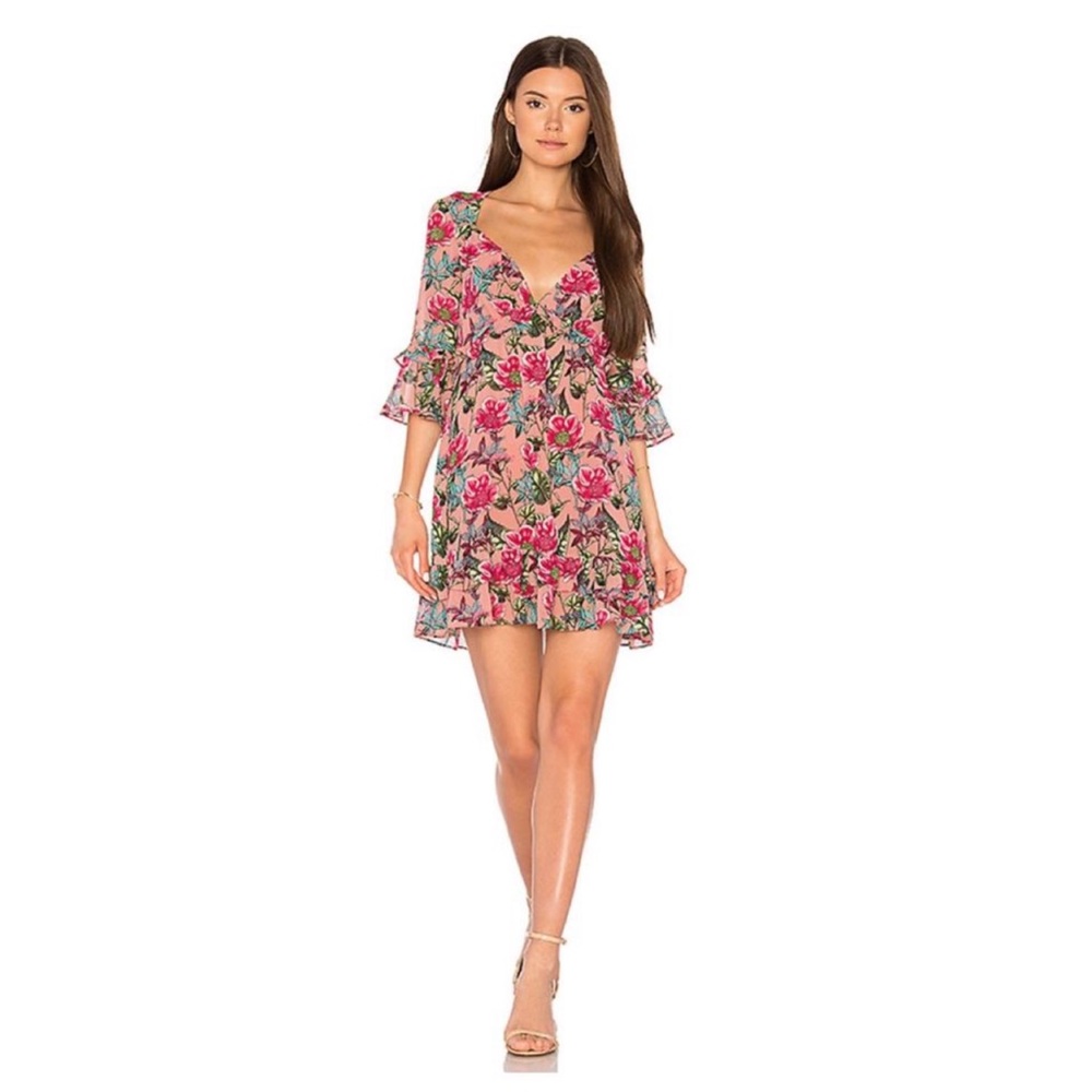 For Love & Lemons Churro Mini Dress Pink Floral - Picture 2 of 8